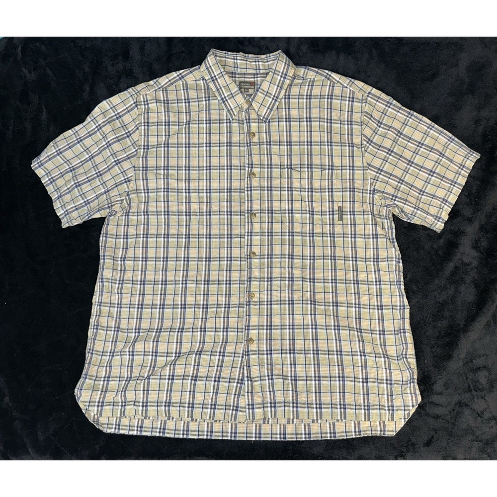 Royal Robbins Mens XL Yellow White Plaid Button Front Cotton Casual Shirt S/S